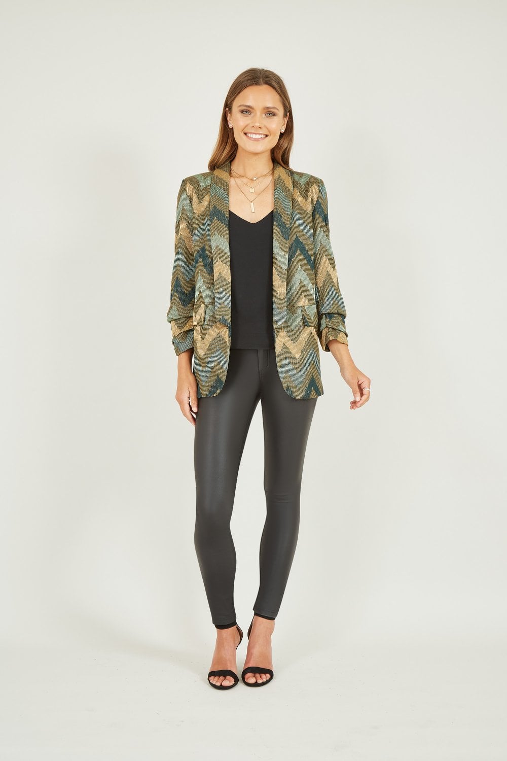 Yumi Green Chevron Relaxed Fit Blazer Yumi