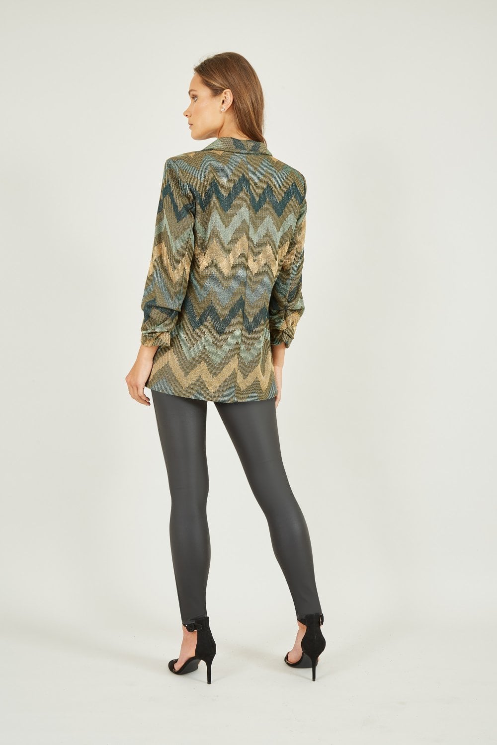 Yumi Green Chevron Relaxed Fit Blazer Yumi