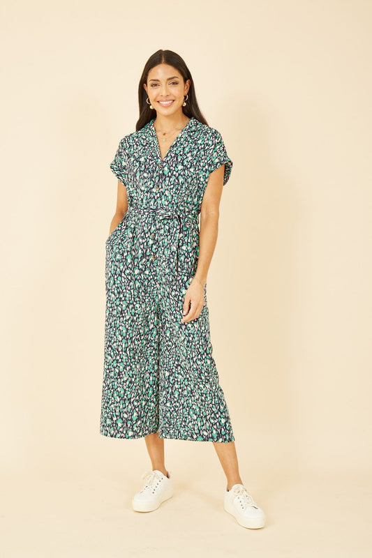 Yumi Green Dash Print Culotte Jumpsuit Yumi