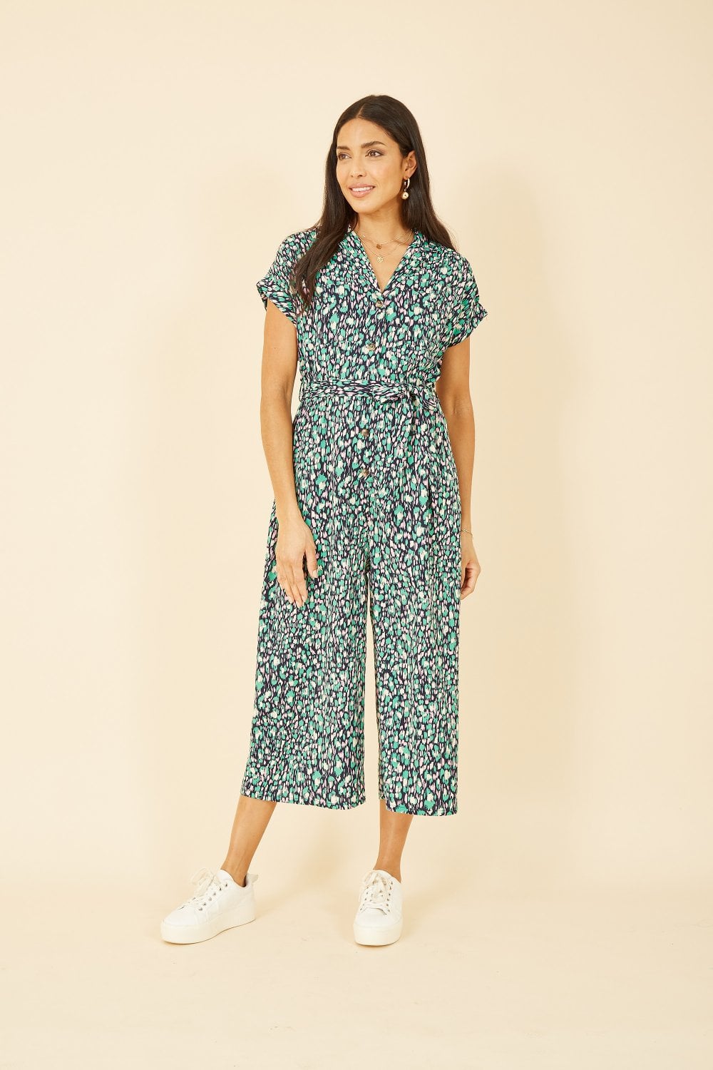 Yumi Green Dash Print Culotte Jumpsuit Yumi