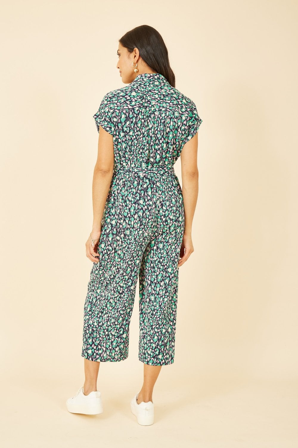 Yumi Green Dash Print Culotte Jumpsuit Yumi