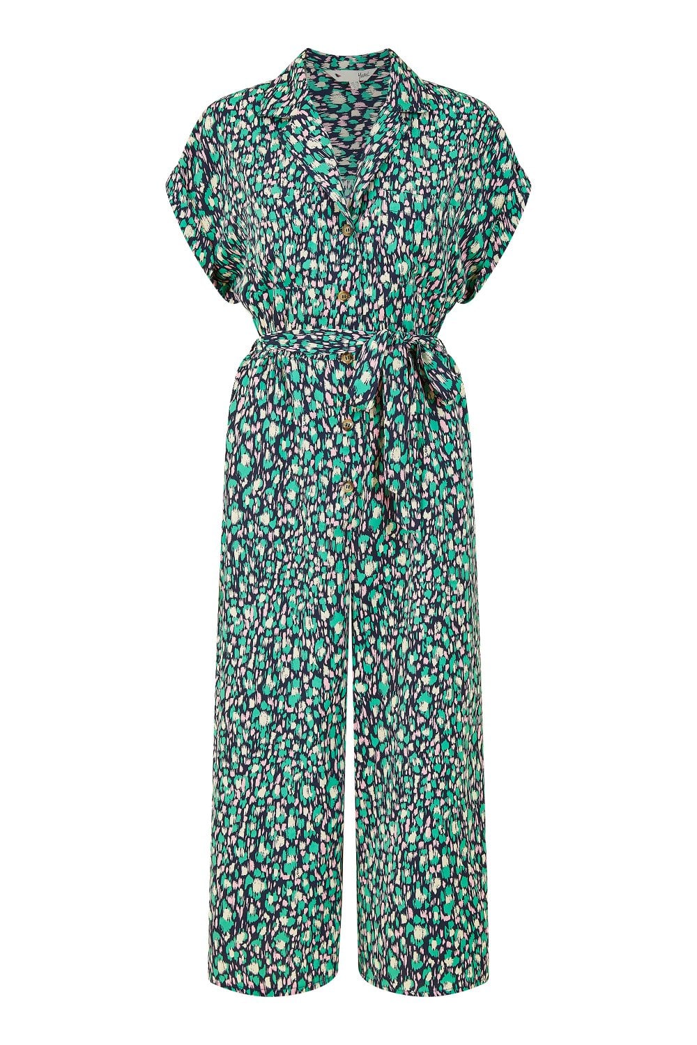 Yumi Green Dash Print Culotte Jumpsuit Yumi