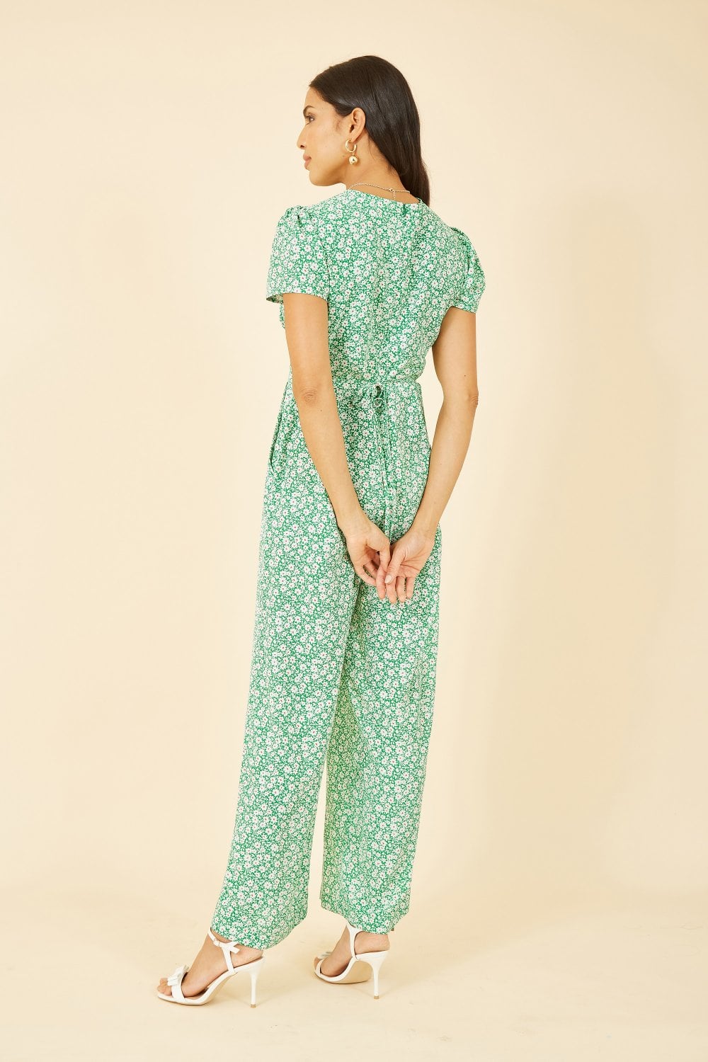 Yumi Green Ditsy Floral Wrap Jumpsuit Yumi