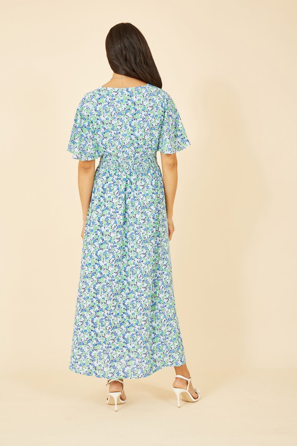 Yumi Green Ditsy Print Ruched Maxi Dress Yumi