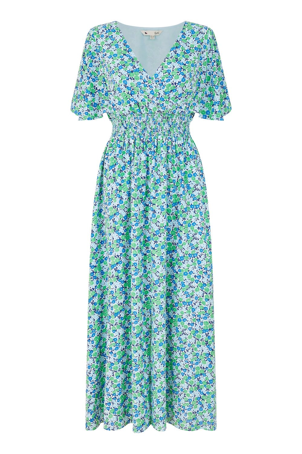 Yumi Green Ditsy Print Ruched Maxi Dress Yumi