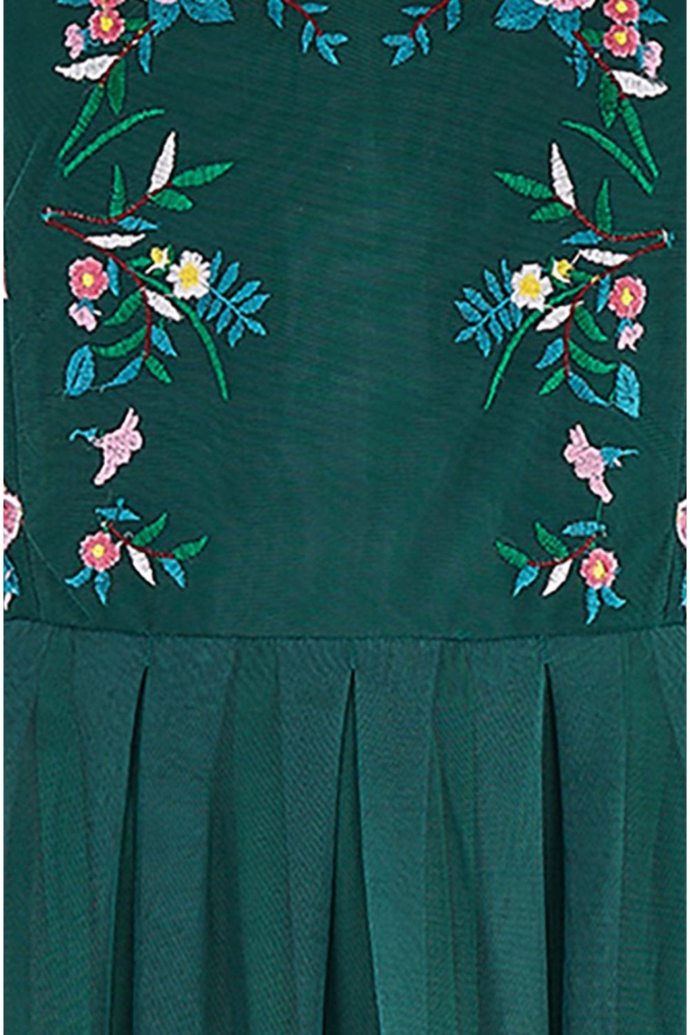 Yumi Green Embroidered Long Mesh Sleeve Prom Skater Dress Yumi