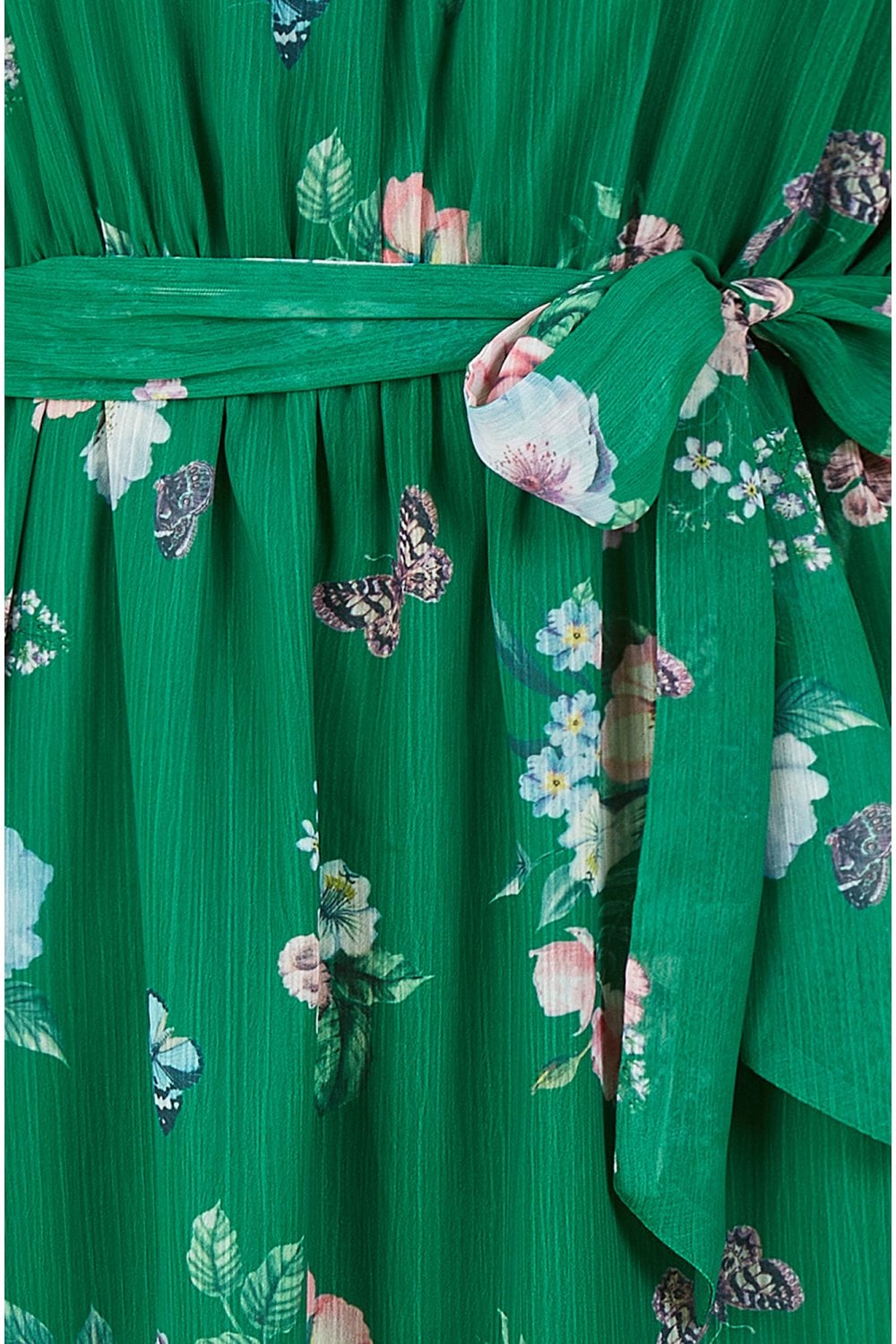 Yumi Green Floral Bardot Midi Dress With Frill Hem Yumi