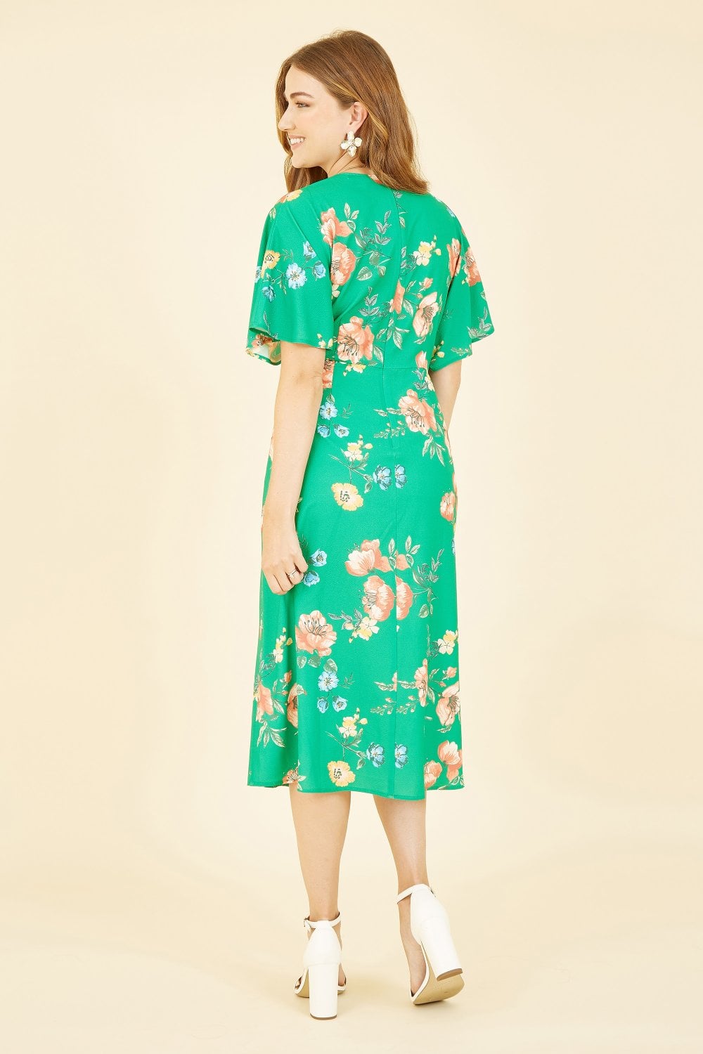 Yumi Green Floral Kimono Midi Dress Yumi