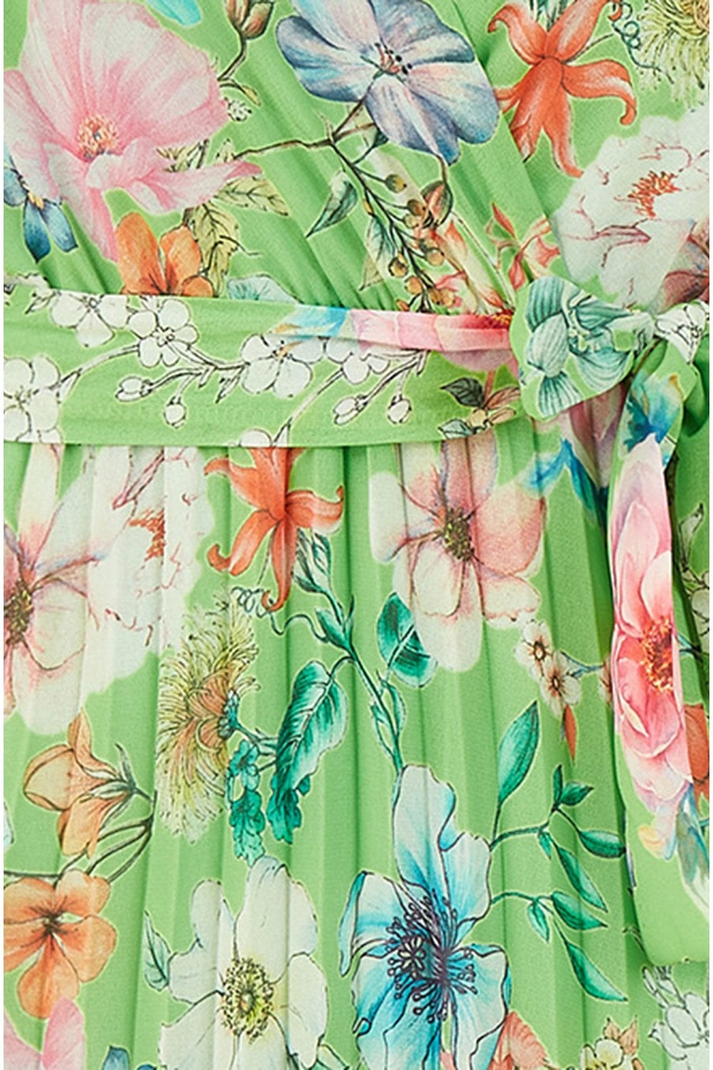 Yumi Green Floral Pleated Wrap Midi Dress Yumi