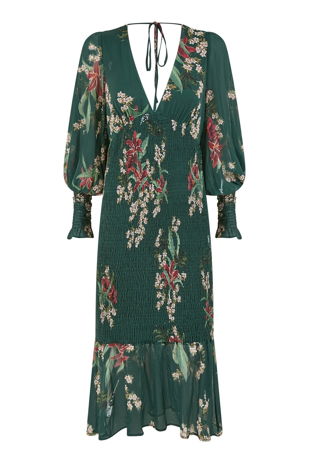 Yumi Urban Touch Green Floral Print Bodycon Style Long Sleeve Dress Yumi