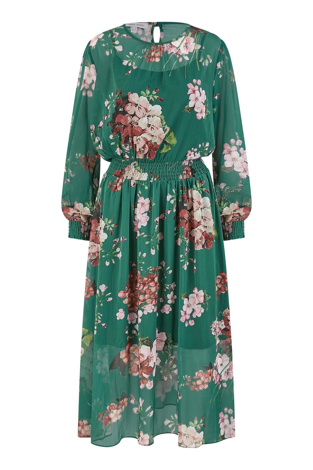 Yumi Urban Touch Green Floral Print Long Sleeve Dress Yumi