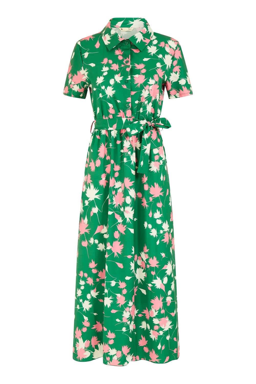 Yumi Green Floral Print Midi Shirt Dress Yumi