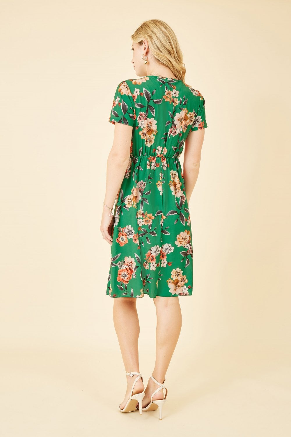 Yumi Green Floral Ruched Waist Dress Yumi