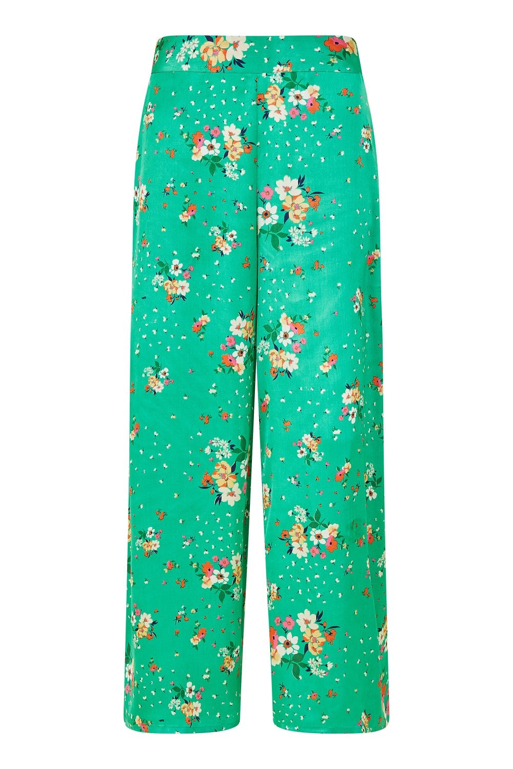 Yumi Green Floral Satin Wide Leg Trousers Yumi