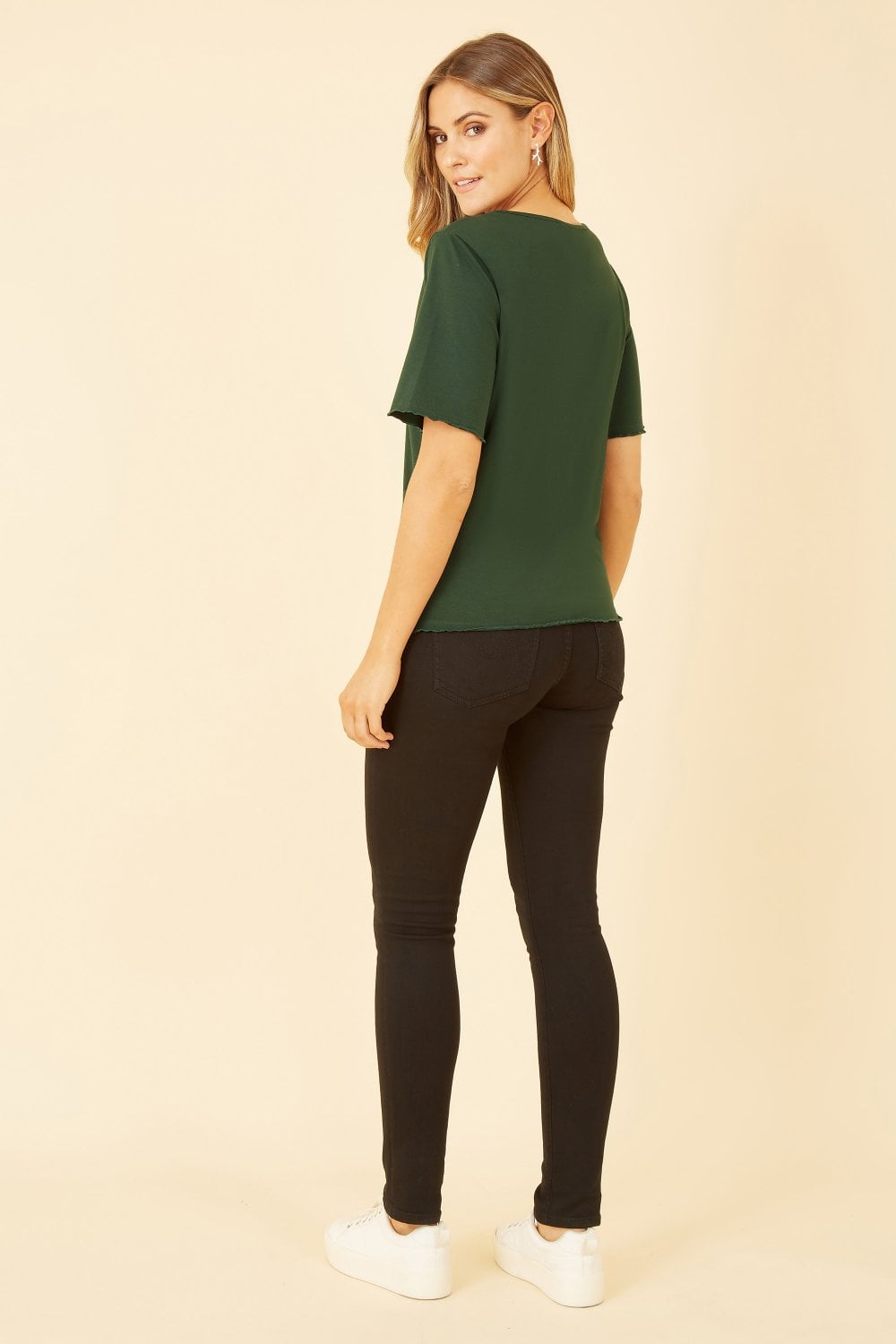 Yumi Green Jersey Button Detail T-Shirt Yumi