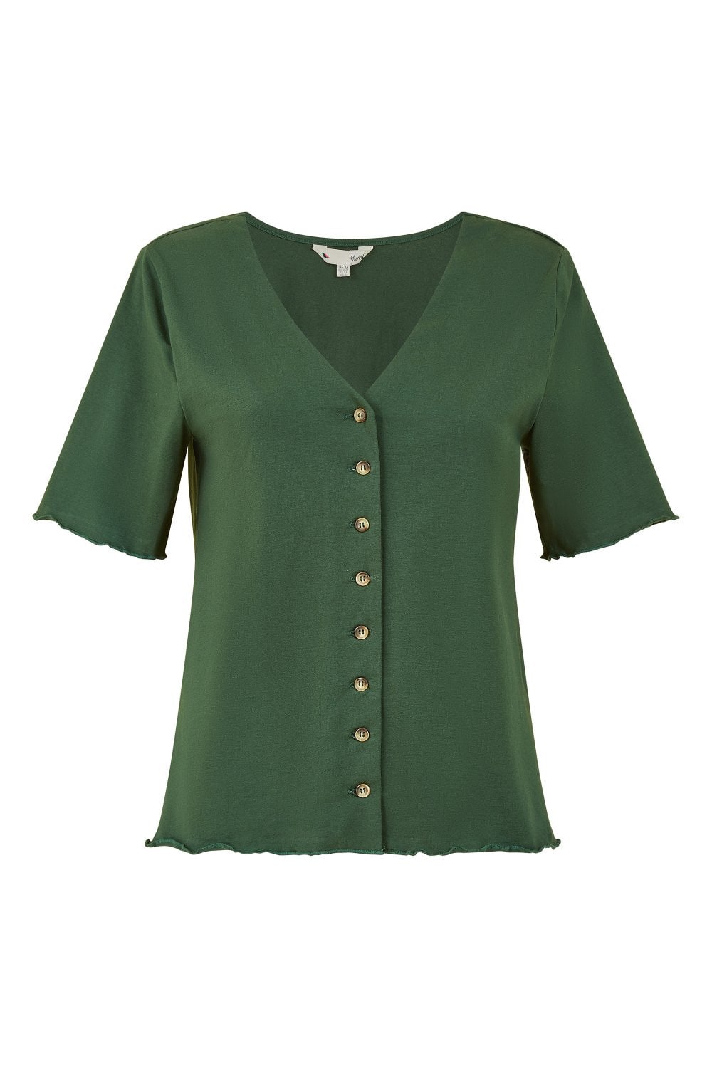 Yumi Green Jersey Button Detail T-Shirt Yumi