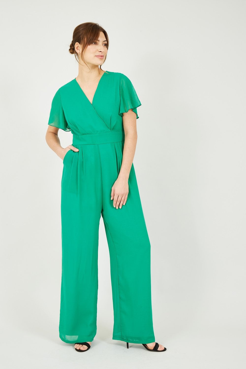 Yumi Green Jumpsuit With Angel Sleeves Yumi