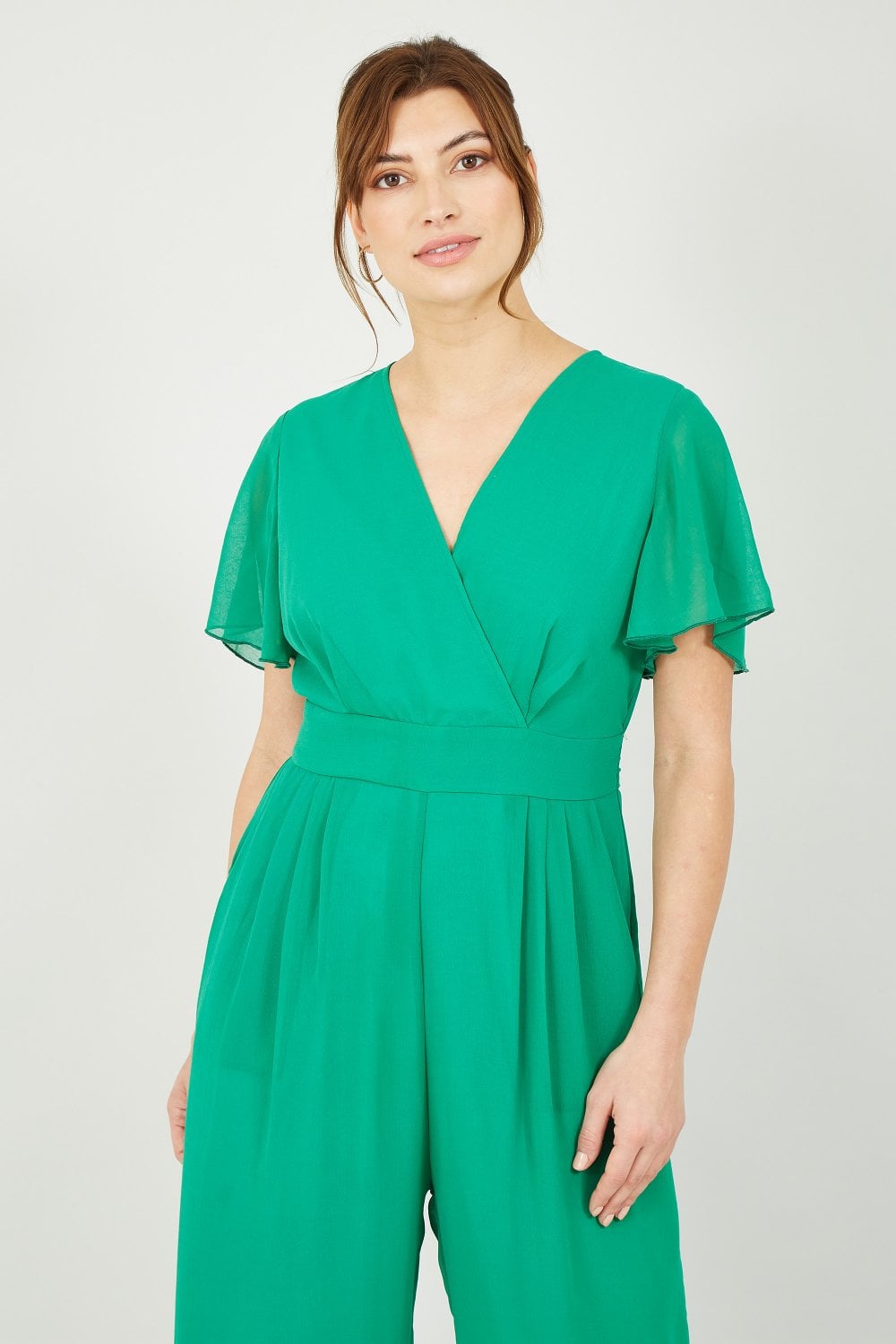 Yumi Green Jumpsuit With Angel Sleeves Yumi