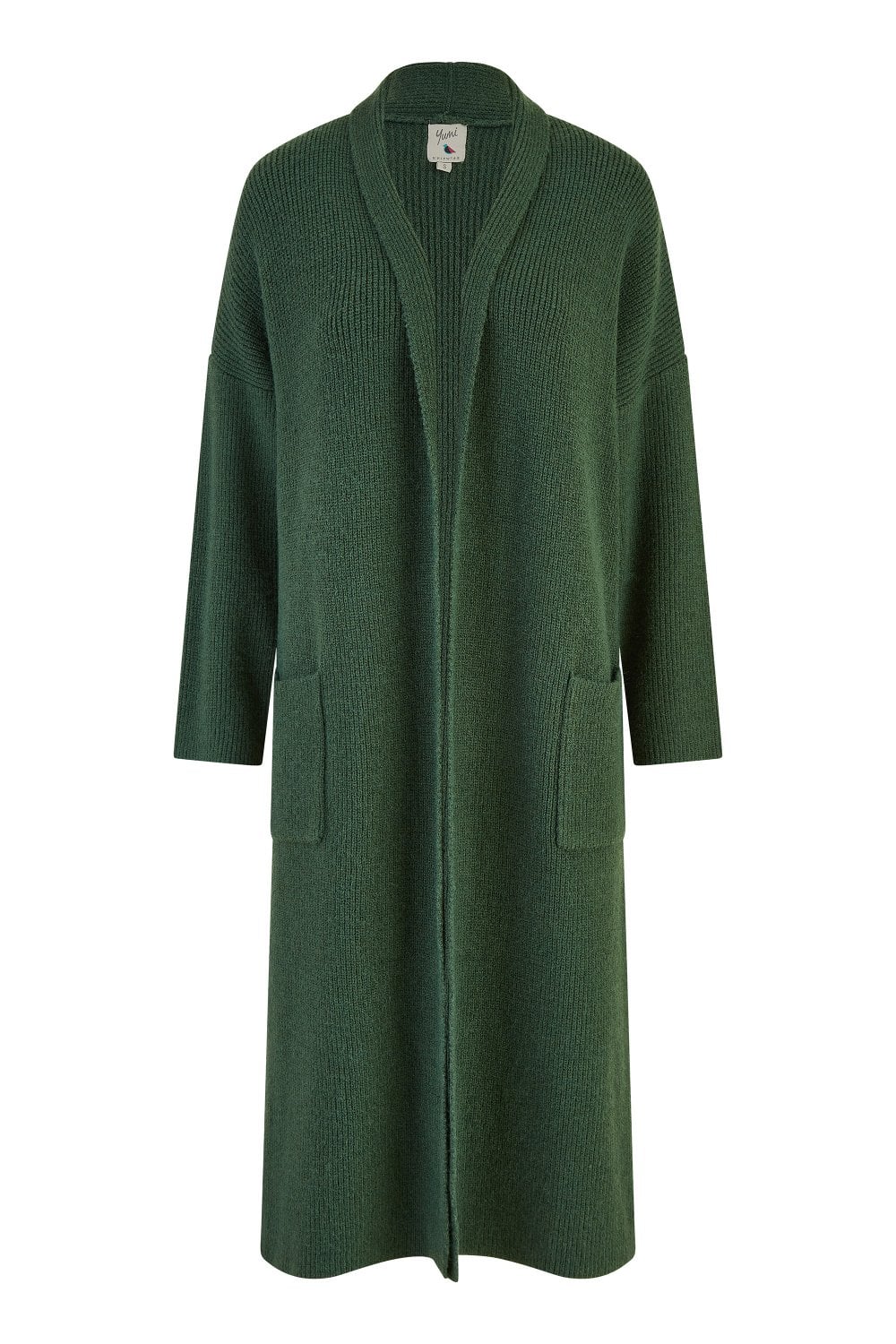 Yumi Green Knitted Maxi Cardigan With Pockets Yumi