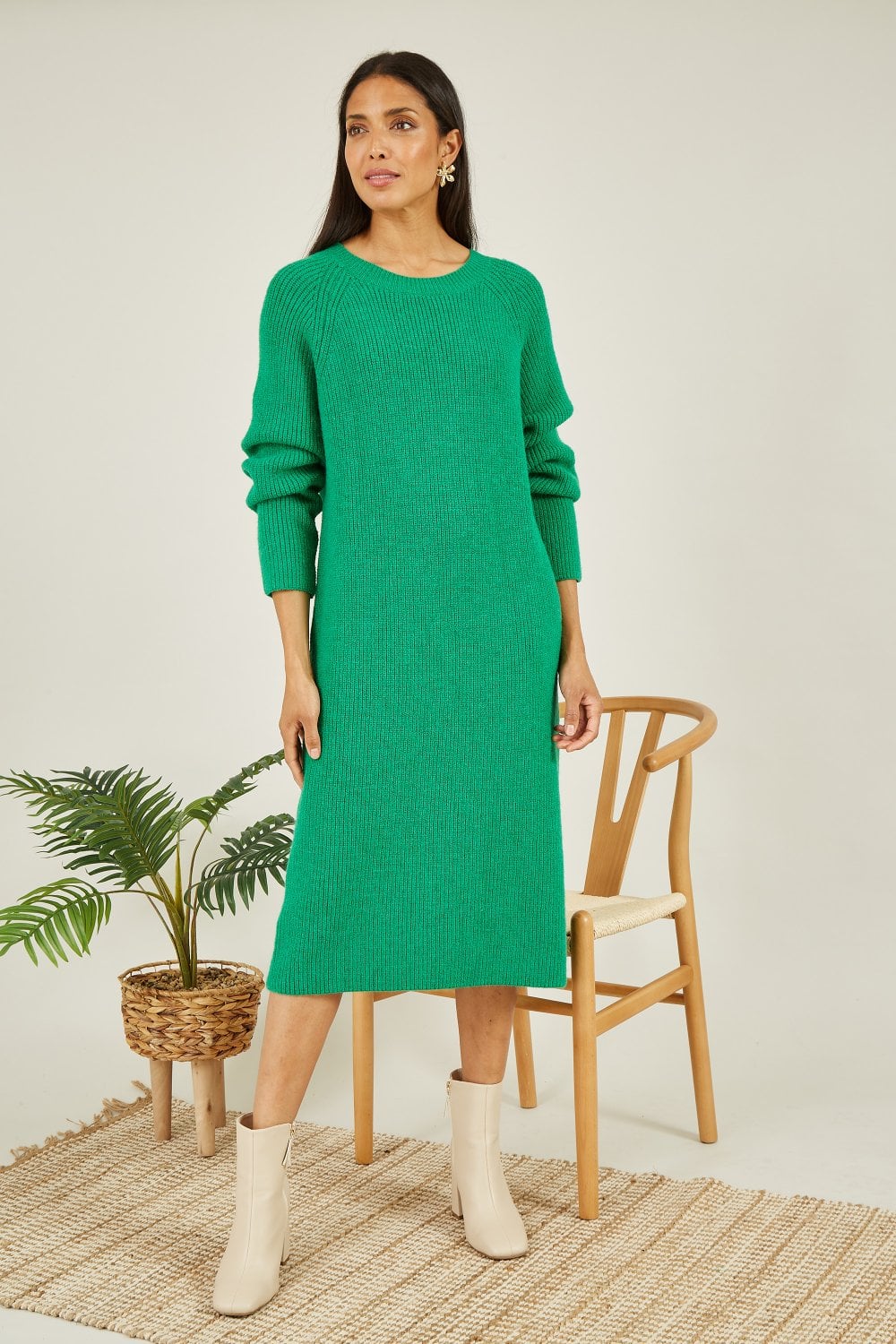 Yumi Green Knitted Midi Dress Yumi