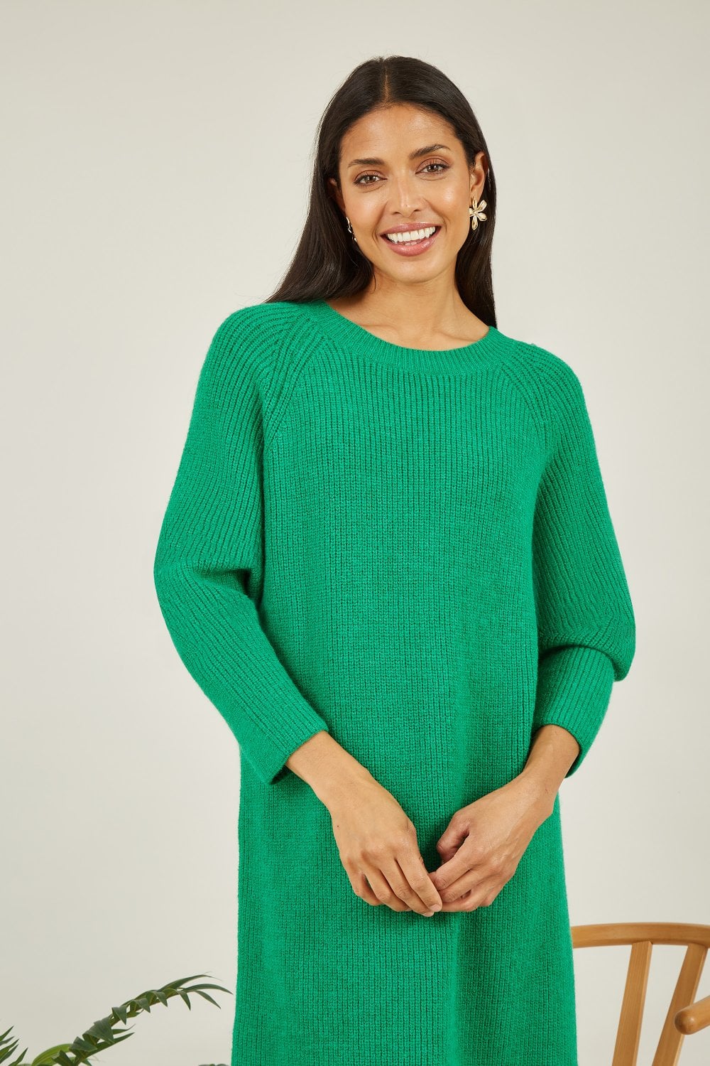 Yumi Green Knitted Midi Dress Yumi