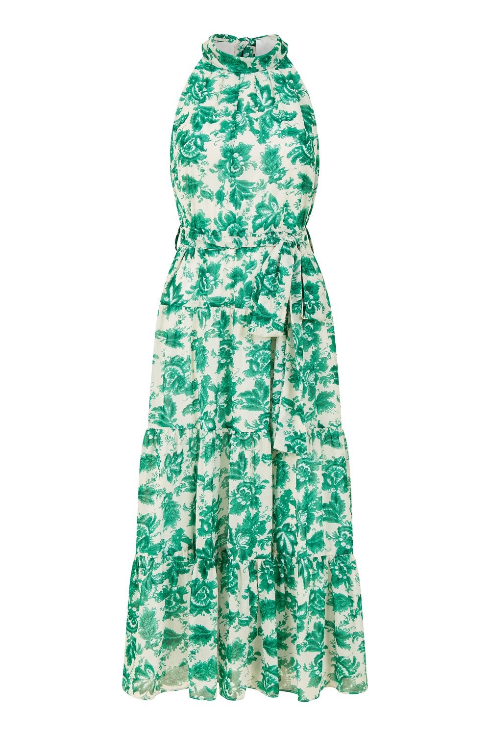 Yumi Green Leaf Print Halter Neck Midi Dress Yumi