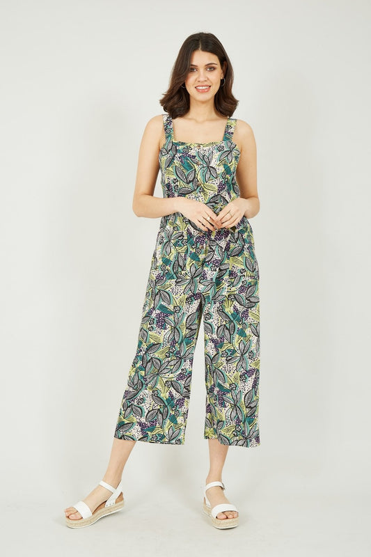 Yumi Green Leaf Print Jumpsuit Yumi