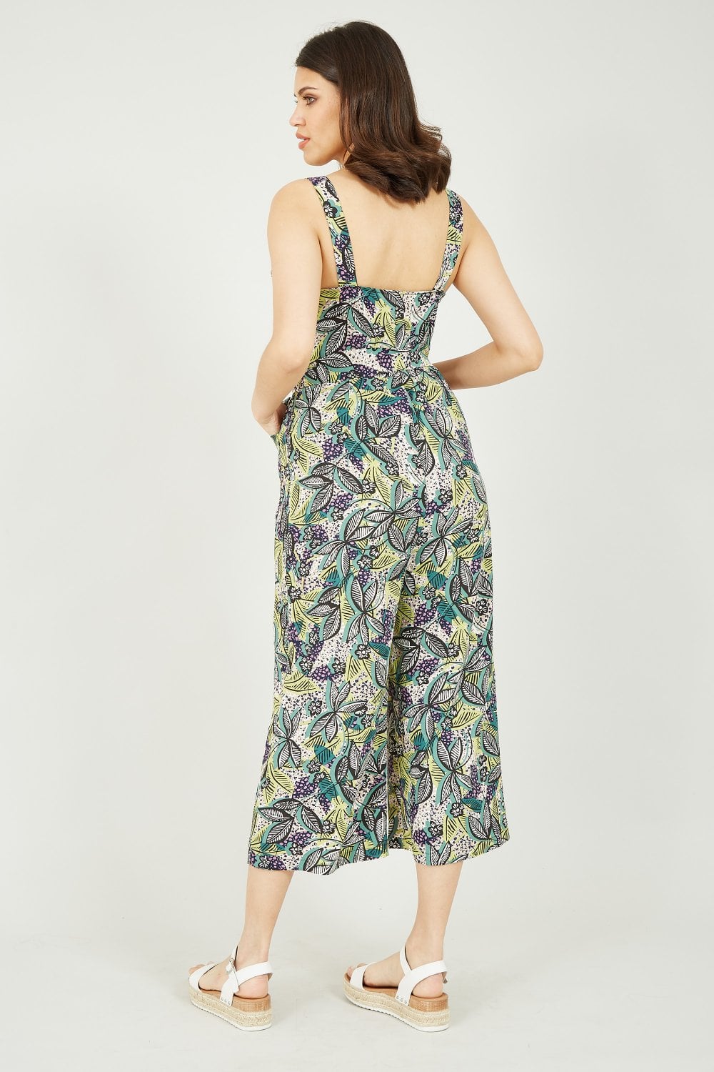 Yumi Green Leaf Print Jumpsuit Yumi