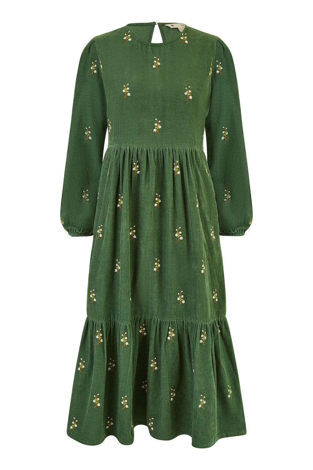 Yumi Green Long Sleeve Midi Dress With Floral Embroidery Yumi