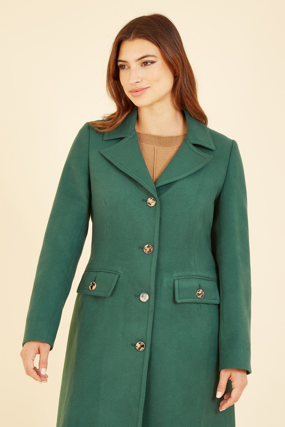 Yumi Green Military Button Through Coat Yumi