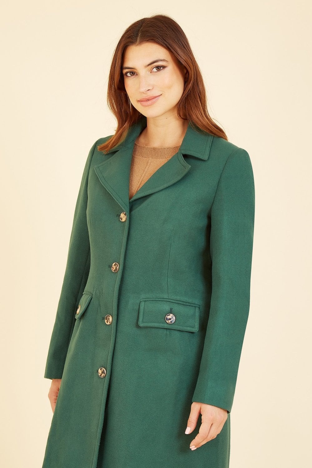 Yumi Green Military Button Through Coat Yumi