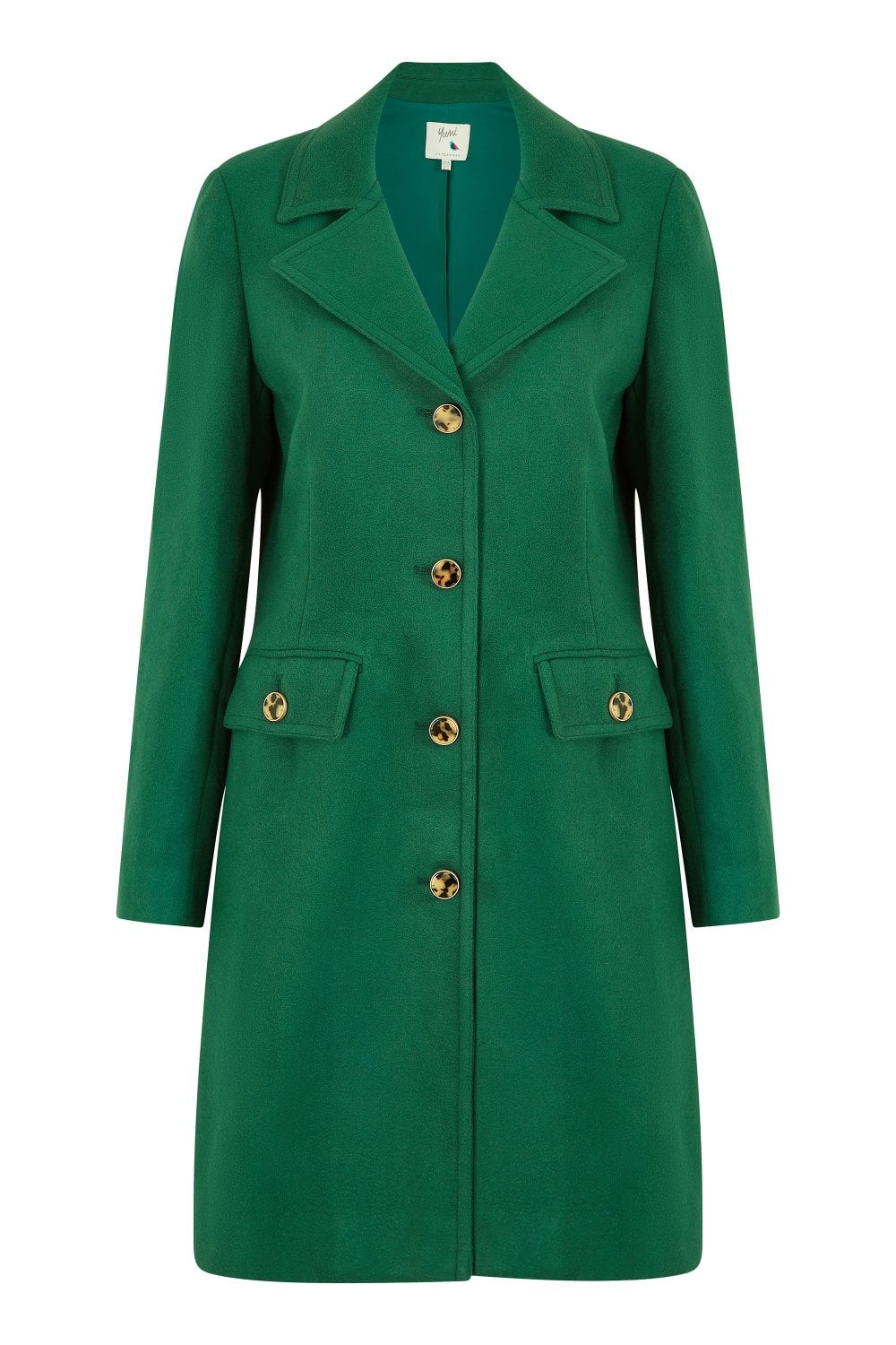 Yumi Green Military Button Through Coat Yumi