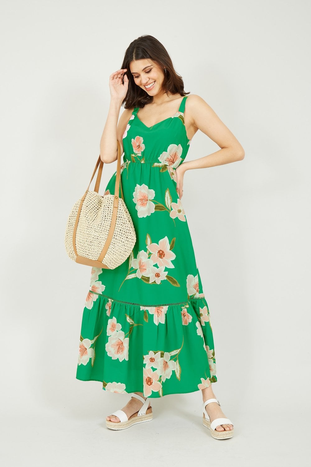 Yumi Green Oversized Floral Maxi Dress Yumi