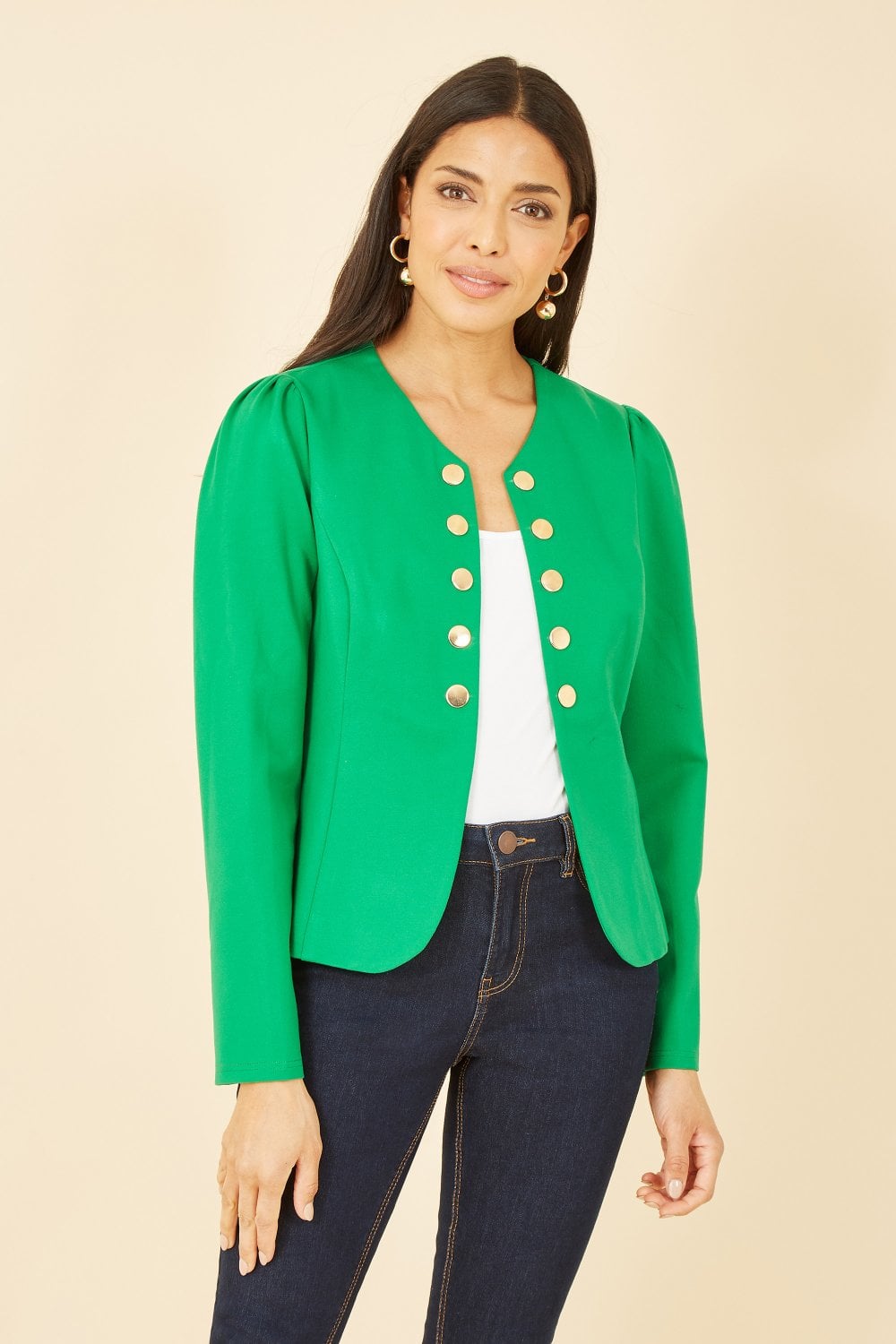 Yumi Green Ponte Jacket With Military Buttons Yumi