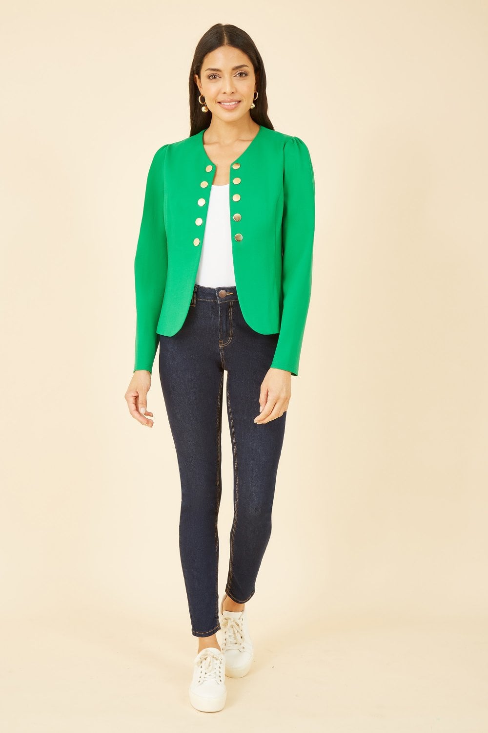 Yumi Green Ponte Jacket With Military Buttons Yumi