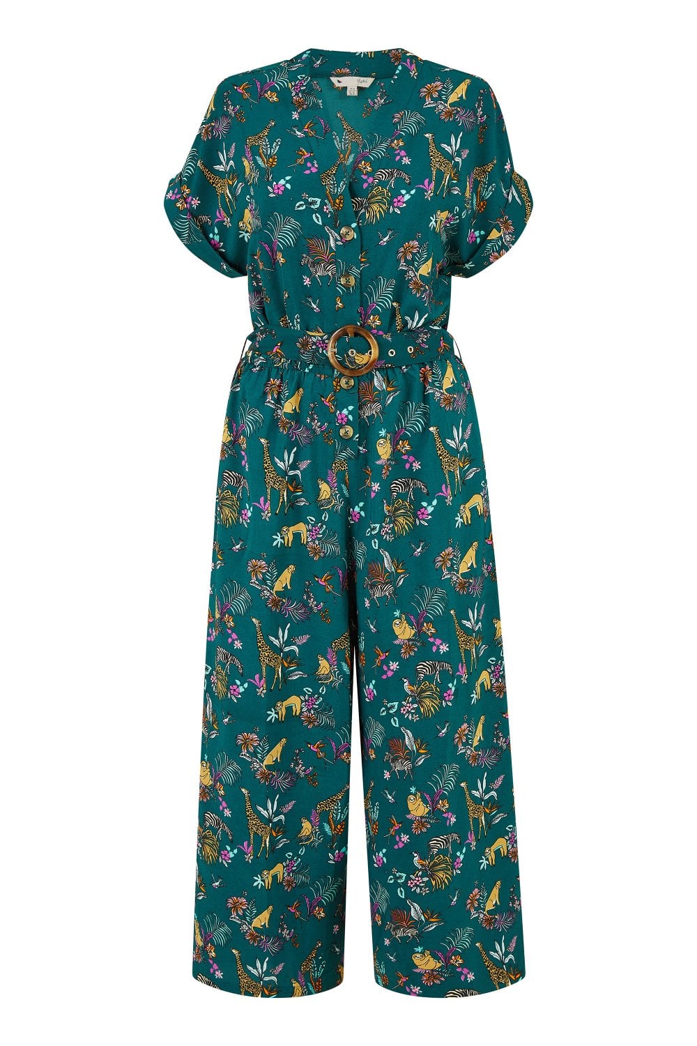 Yumi Green Recycled Safari Animal Print Jumpsuit Yumi