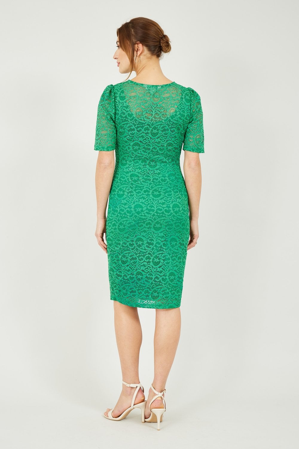 Yumi Green Ruched Lace Dress Yumi