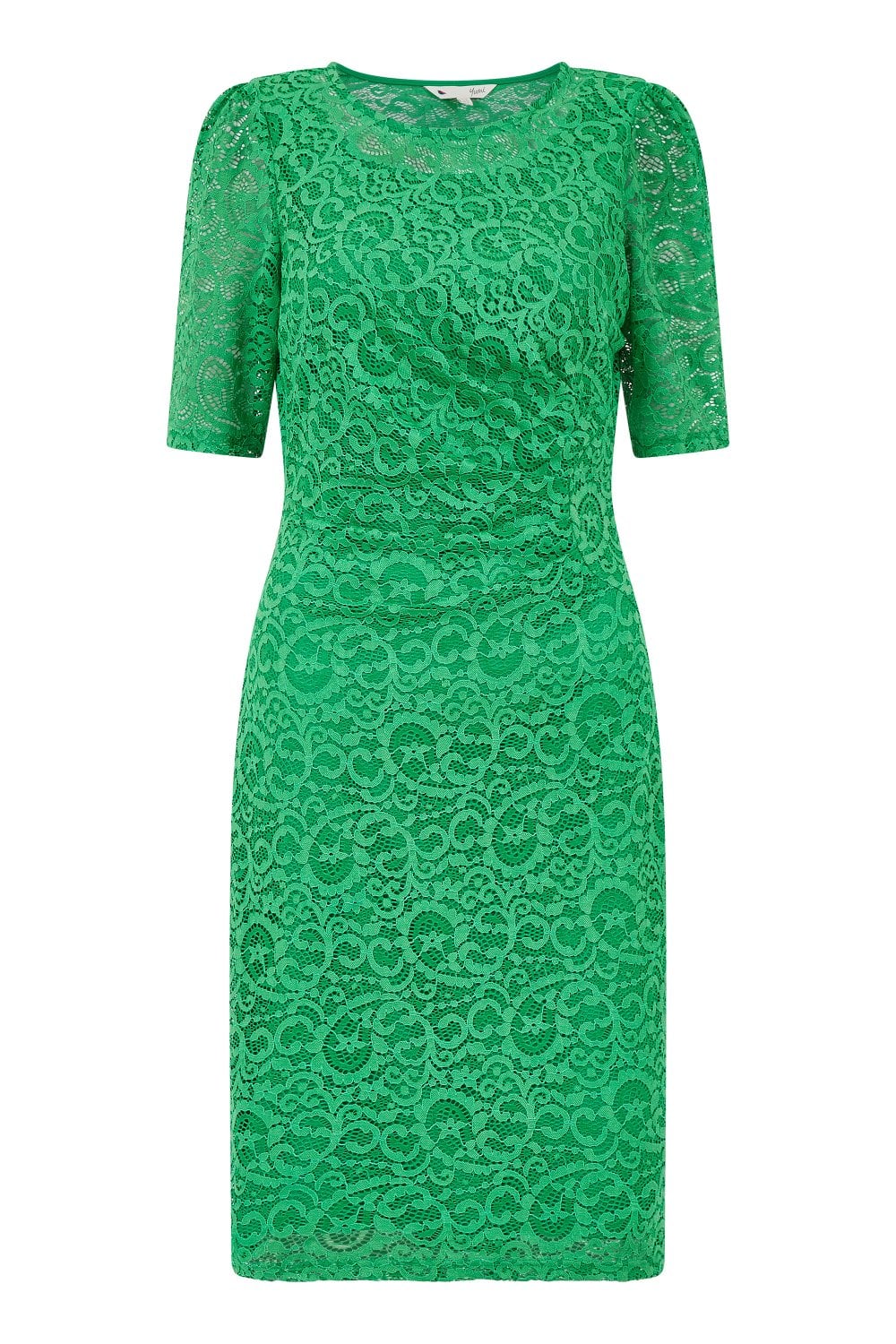 Yumi Green Ruched Lace Dress Yumi