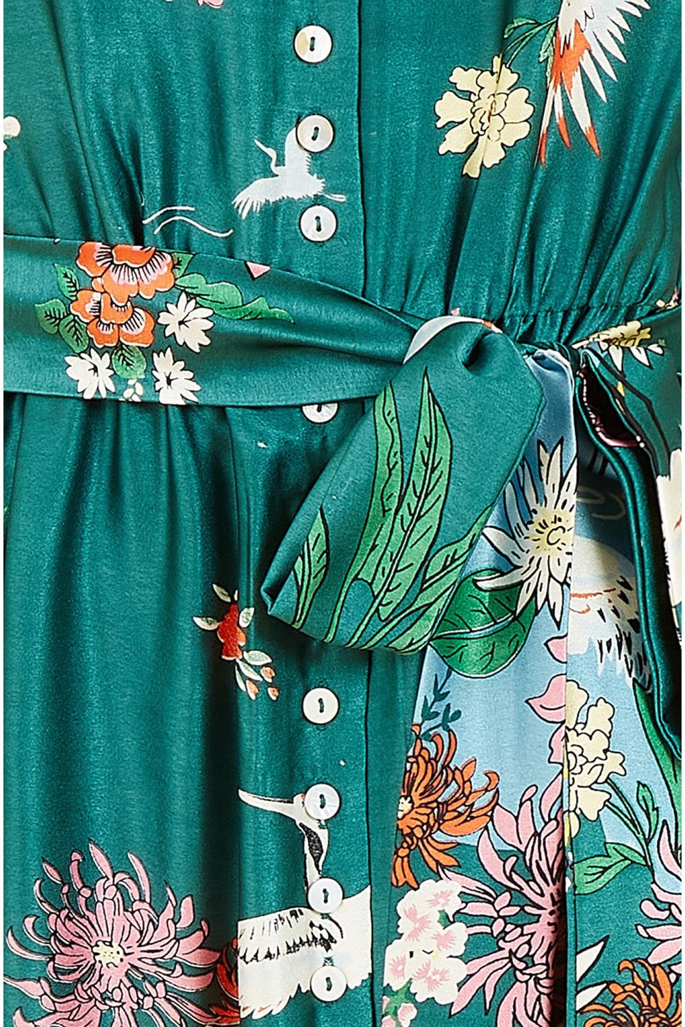 Yumi Teal Crane Satin Kimono Yumi