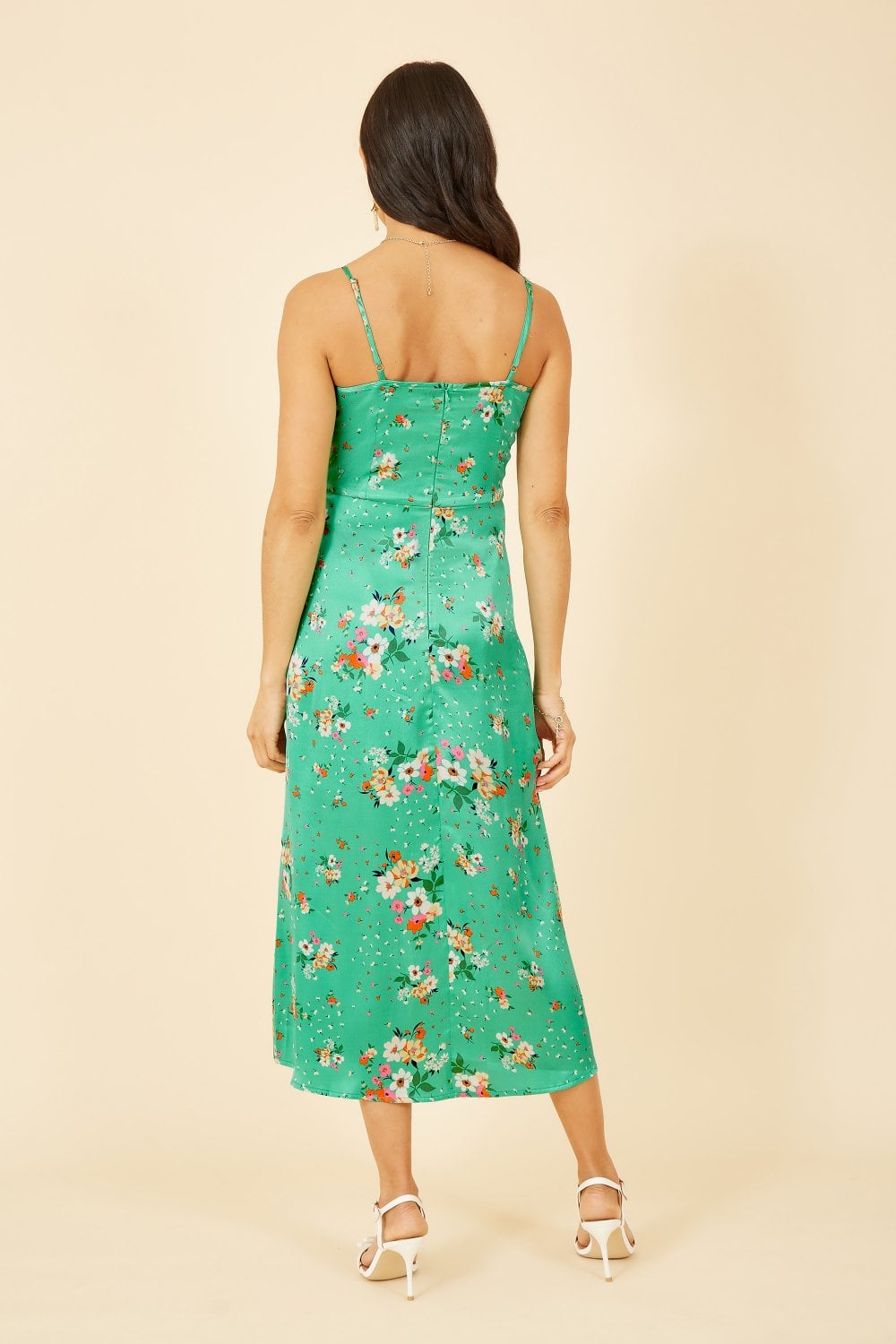 Yumi Green Satin Floral Midi Slip Sundress Yumi