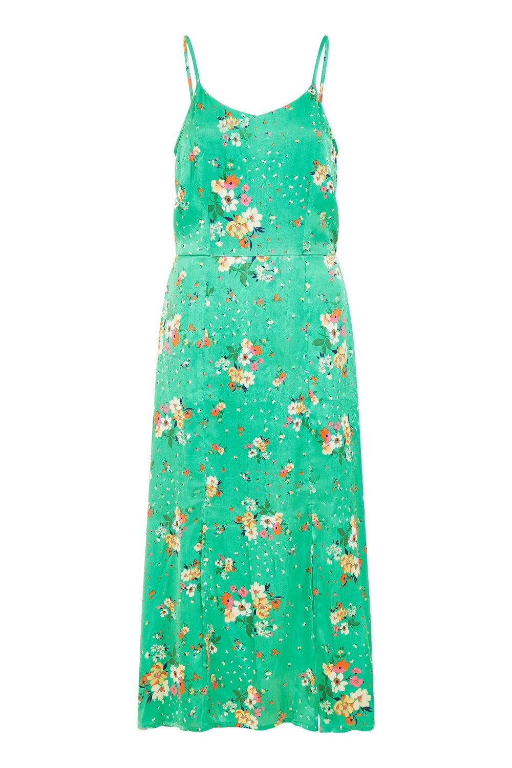 Yumi Green Satin Floral Midi Slip Sundress Yumi