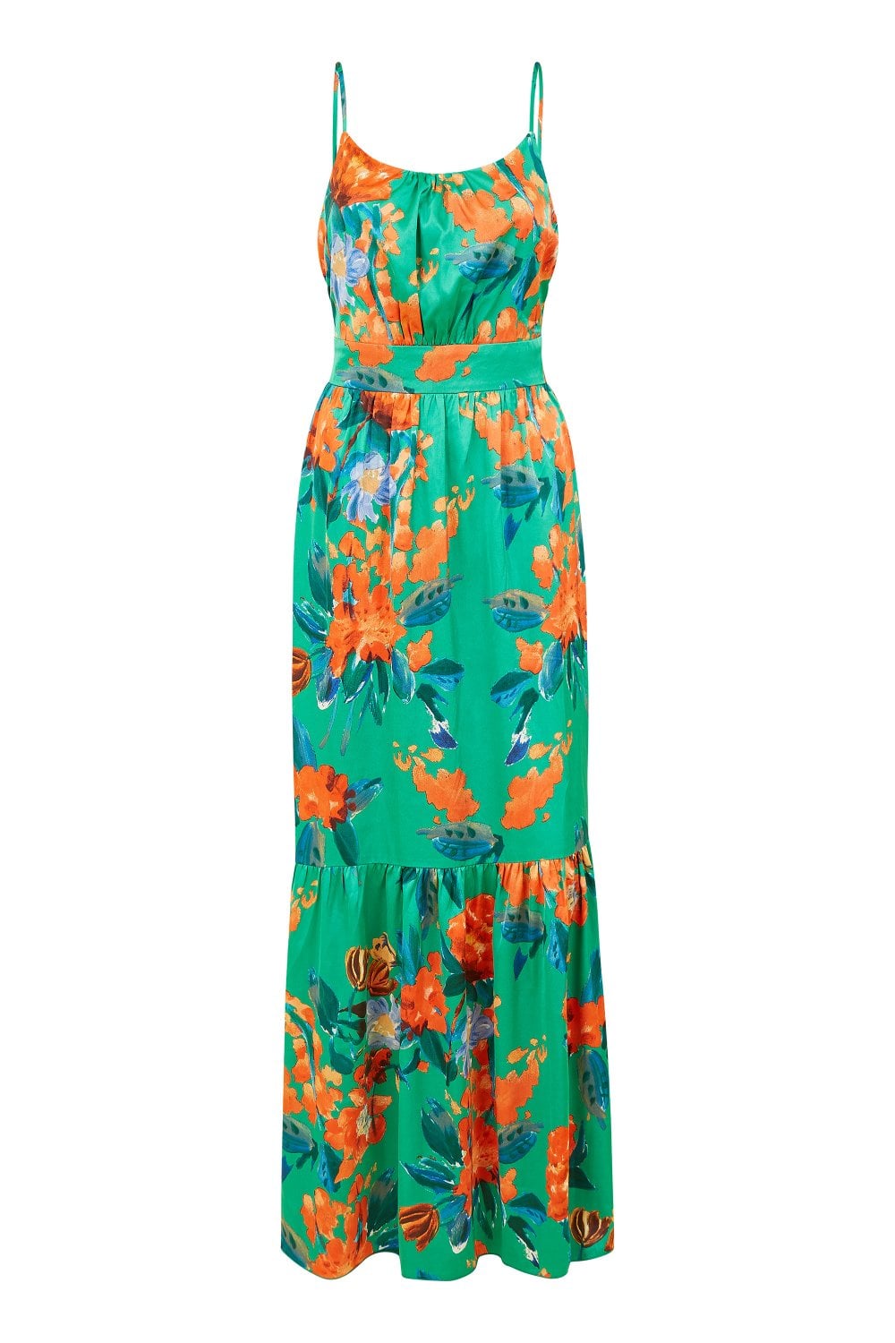 Yumi Green Satin Floral Strappy Maxi Dress Yumi