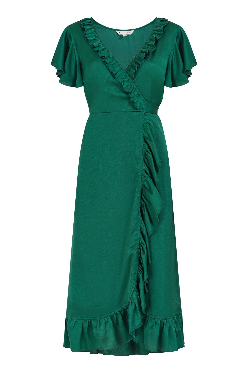 Yumi Green Satin Wrap Midi Dress Yumi