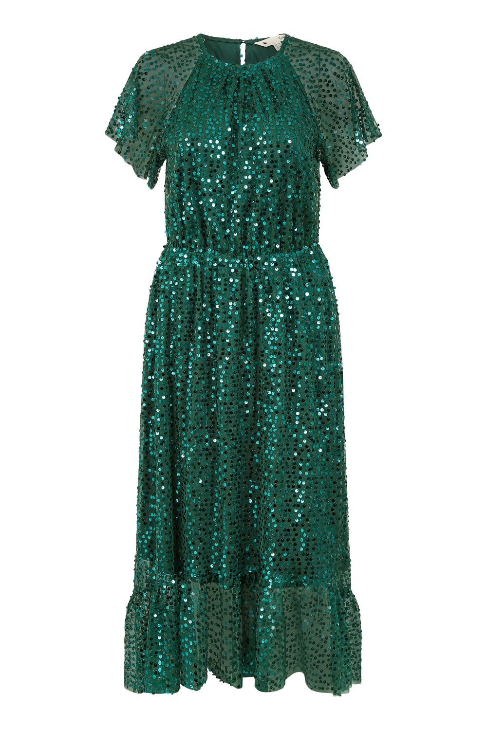 Yumi Green Sequin Angel Sleeve Midi Dress Yumi