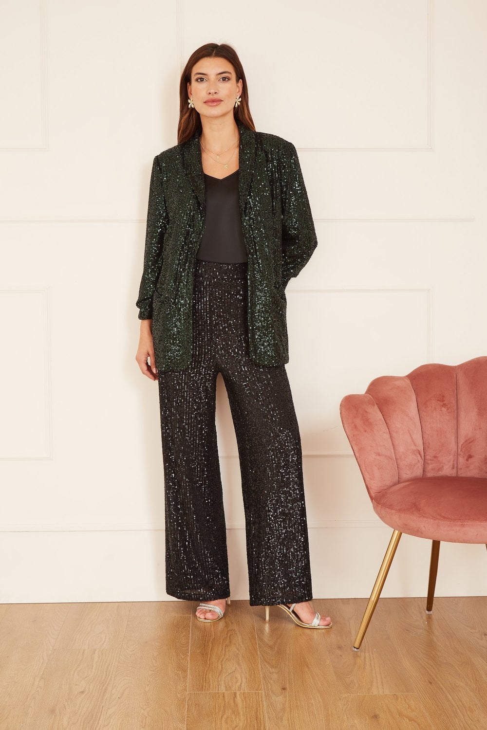 Yumi Green Sequin Blazer With Pockets Yumi