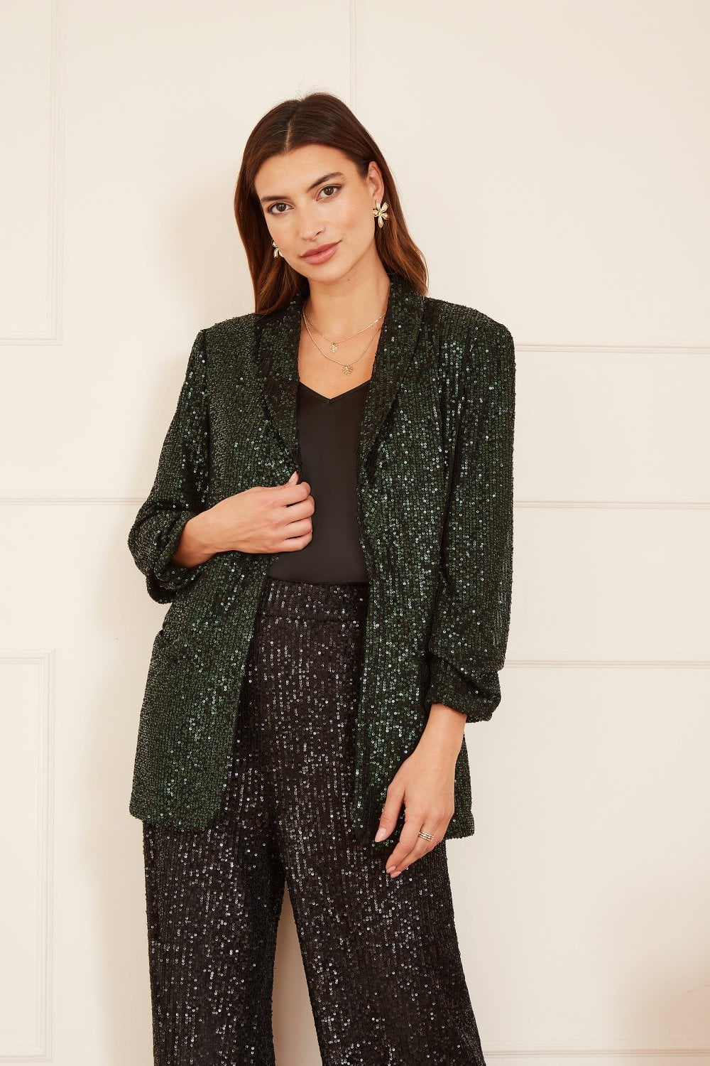 Yumi Green Sequin Blazer With Pockets Yumi