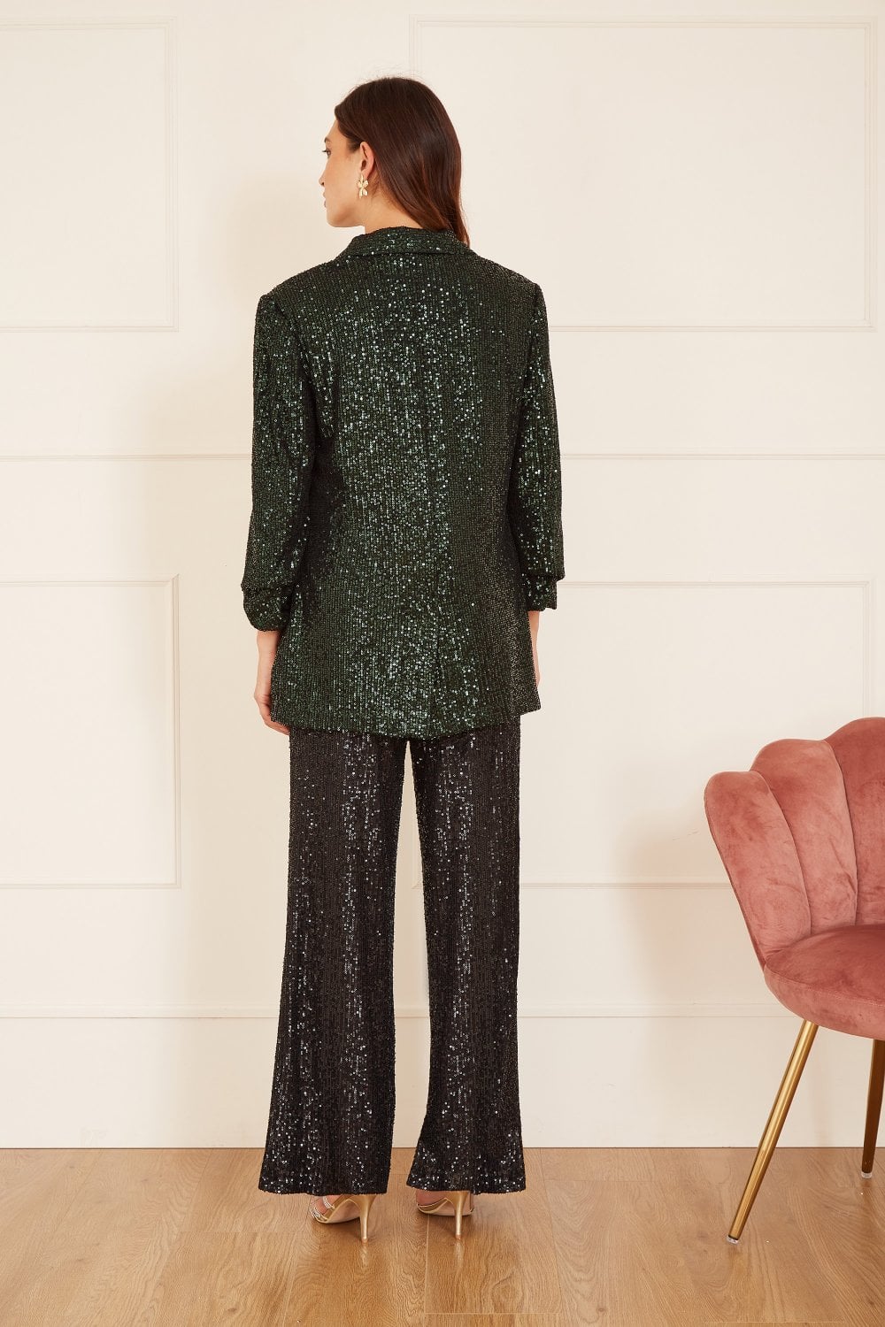 Yumi Green Sequin Blazer With Pockets Yumi