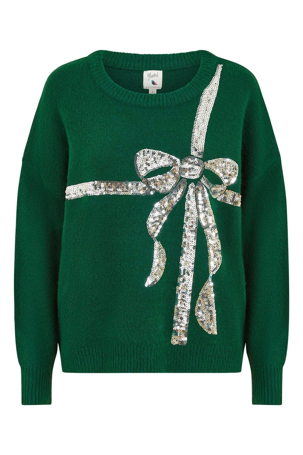 Yumi Green Sequin Bow Knitted Jumper Yumi