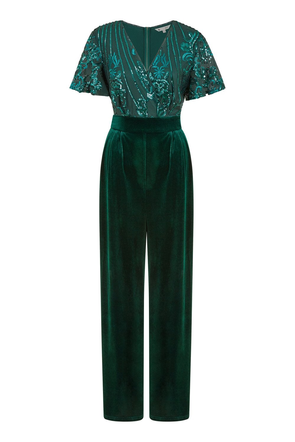 Yumi Green Sequin Embellished Velvet Jumpsuit With Angel Sleeves Yumi