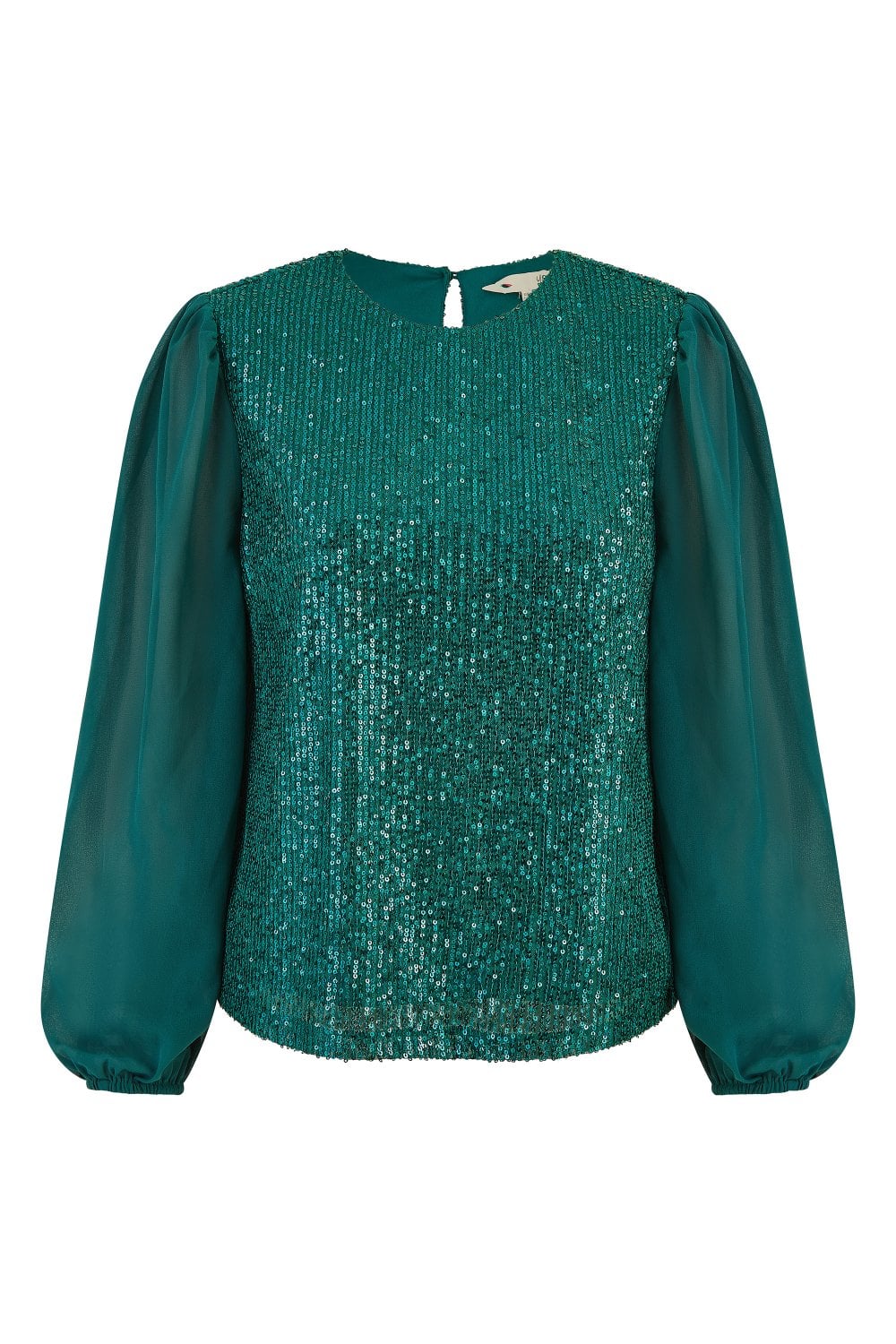 Yumi Green Sequin Top With Sheer Sleeves Yumi